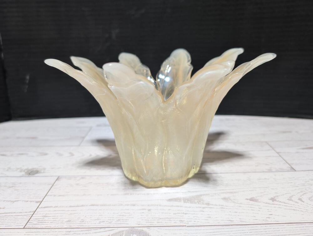 Vintage Murano Art Glass Candle Holder Vase Translucent Champagne Swirl No Label